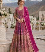 Purple georgette readymade anarkali suit with embroidery zarkan work (free size)