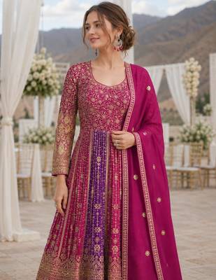 Purple georgette readymade anarkali suit with embroidery zarkan work (free size) 2