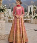 Peach georgette readymade anarkali suit with embroidery zarkan work (free size)