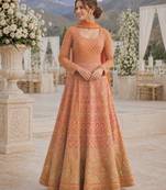 Orange georgette readymade anarkali suit with embroidery zarkan work (free size)