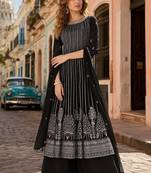 Black georgette free size stitched suit with embroidery & sequence work