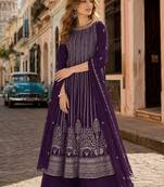 Violet faux georgette free size stitched plazzo suit with sequence work