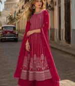 D pink faux georgette free size stitched plazzo suit with sequence work