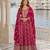 Pink viscos free size stitched jacquard anarkali suit with codding dori & sequence work