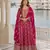 Pink viscos free size stitched jacquard anarkali suit with codding dori & sequence work