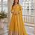 Yellow Viscos free size stitched jacquard anarkali suit with codding dori & sequence work