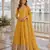 Yellow Viscos free size stitched jacquard anarkali suit with codding dori & sequence work