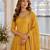 Yellow Viscos free size stitched jacquard anarkali suit with codding dori & sequence work