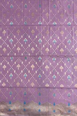 Banarasi semi silk 3pcs unstiched dress material in purple colour with  zari booti work 3