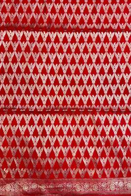 Banarasi semi silk 3pcs unstiched dress material in red colour with brocade zari work 3