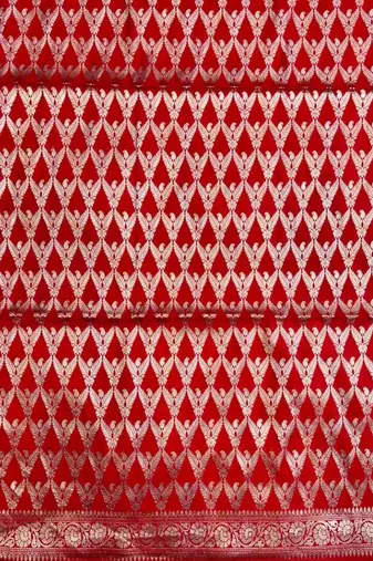 Banarasi semi silk 3pcs unstiched dress material in red colour with brocade zari work