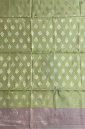 Banarasi semi silk 3pcs unstiched dress material in pista green colour with zari booti work