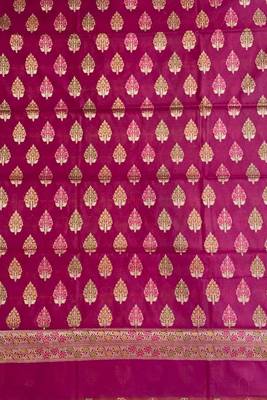 Banarasi cotton semi silk 3pcs unstiched dress material in magenta colour with minakari & zari booti work 3