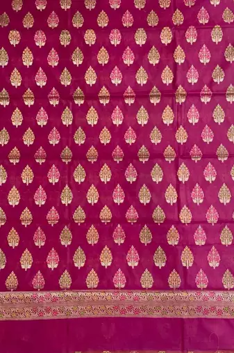 Banarasi cotton semi silk 3pcs unstiched dress material in magenta colour with minakari & zari booti work