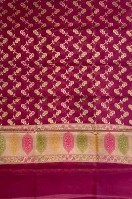 Banarasi cotton semi silk 3pcs unstiched dress material in magenta colour with minakari & zari booti work 4