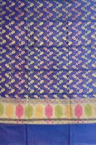 Banarasi cotton semi silk 3pcs unstiched dress material in blue colour with minakari & zari booti work