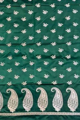 Banarasi mashru silk 3pcs unstiched dress material in bottle green colour with floral zari work 3