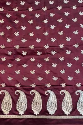 Banarasi mashru silk 3pcs unstiched dress material in red wine colour with floral zari work 3