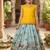 Girls yellow embroidered peplum top with position printed lehengha set