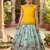 Girls yellow embroidered peplum top with position printed lehengha set