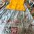 Girls yellow embroidered peplum top with position printed lehengha set