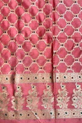 Banarasi cotton semi silk 3pcs unstiched dress material in peach colour with minakari & zari booti work 3