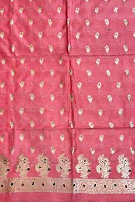 Banarasi cotton semi silk 3pcs unstiched dress material in peach colour with minakari & zari booti work 4