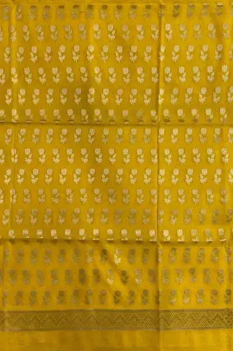 Banarasi cotton semi silk 3pcs unstiched dress material in yellow colour with boota zari work