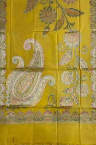 Banarasi cotton semi silk 3pcs unstiched dress material in yellow colour with boota zari work