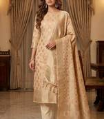 Banarasi cotton semi silk 3pcs unstiched dress material in off white colour with boota zari work