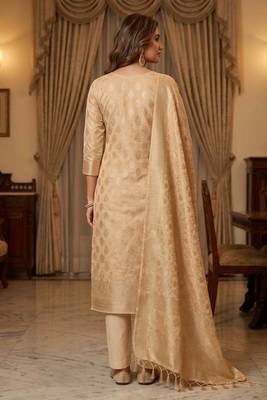 Banarasi cotton semi silk 3pcs unstiched dress material in off white colour with boota zari work 2