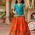Girls firozi embroidered peplum top with position printed lehengha set