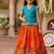 Girls firozi embroidered peplum top with position printed lehengha set