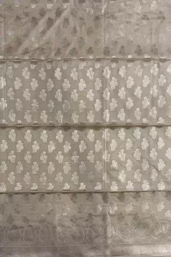Banarasi cotton semi silk 3pcs unstiched dress material in off white colour with boota zari work