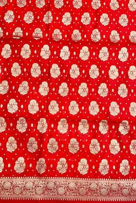 Banarasi cotton semi silk 3pcs unstiched dress material in red colour with boota zari work 3