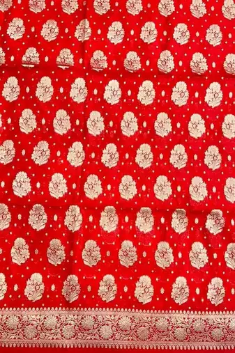 Banarasi cotton semi silk 3pcs unstiched dress material in red colour with boota zari work