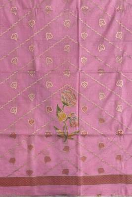 Banarasi cotton semi silk 3pcs unstiched dress material in  pink colour with floral zari & rangkart work 3