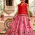 Girls red embroidered peplum top with position printed lehengha set