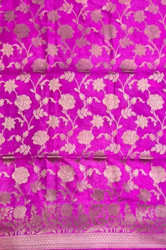Banarasi cotton semi silk 3pcs unstiched dress material in rani pink colour with floral zari  work
