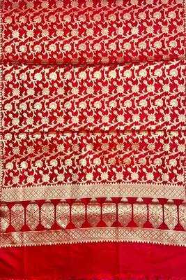 Banarasi cotton semi silk 3pcs unstiched dress material in red colour with zari booti work 4