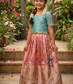 Girls skyblue silk crop choli with zari weaving work wedding lehenga set
