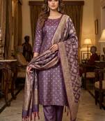 Banarasi cotton semi silk 3pcs unstiched dress material in wine colour with zari booti work