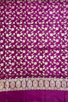 Banarasi cotton semi silk 3pcs unstiched dress material in magenta colour with zari booti work 3
