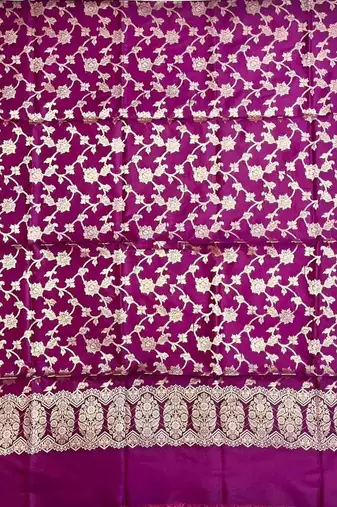 Banarasi cotton semi silk 3pcs unstiched dress material in magenta colour with zari booti work