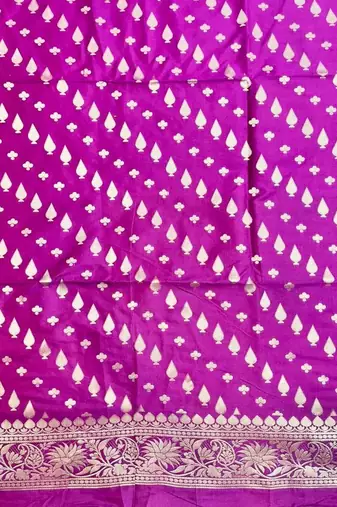 Banarasi cotton semi silk 3pcs unstiched dress material in magenta colour with zari booti work