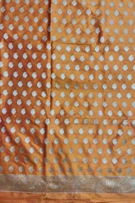 Banarasi cotton semi silk 3pcs unstiched dress material in rust orange colour with zari booti work 3