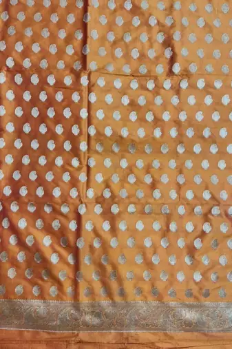 Banarasi cotton semi silk 3pcs unstiched dress material in rust orange colour with zari booti work