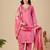 Pink roman fabric handwork applique suit set with heavy jacquard dupatta