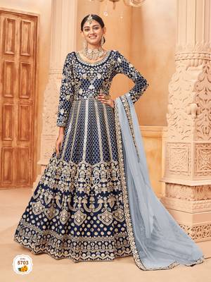 Neavy Blue colour foil Work art silk anarkali gown 1