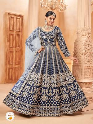 Neavy Blue colour foil Work art silk anarkali gown 2